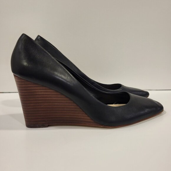 Vince Camuto Diletta Wedge Heels Women’s Size 10 Black Leather Slip On Pumps‎ - Picture 1 of 5